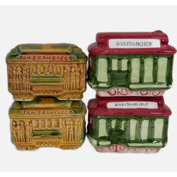 Lot 2 Vintage Ceramic Salt & Pepper Shakers San Francisco Cable Car Trolleys - Picture 3 of 10